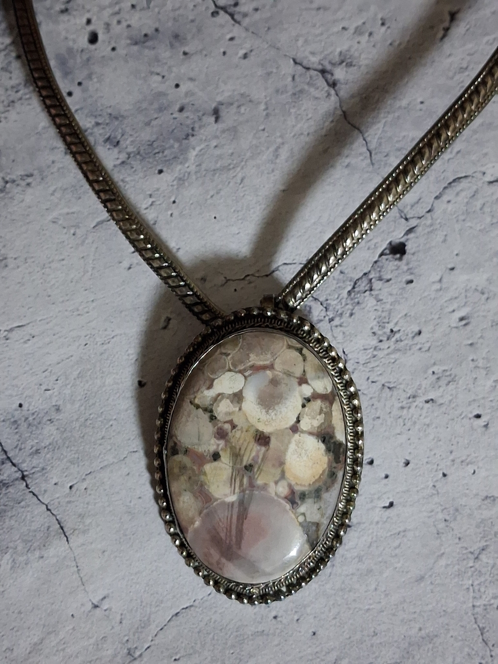 Handcrafted Silver-Tone Jasper Pendant Open Necklace